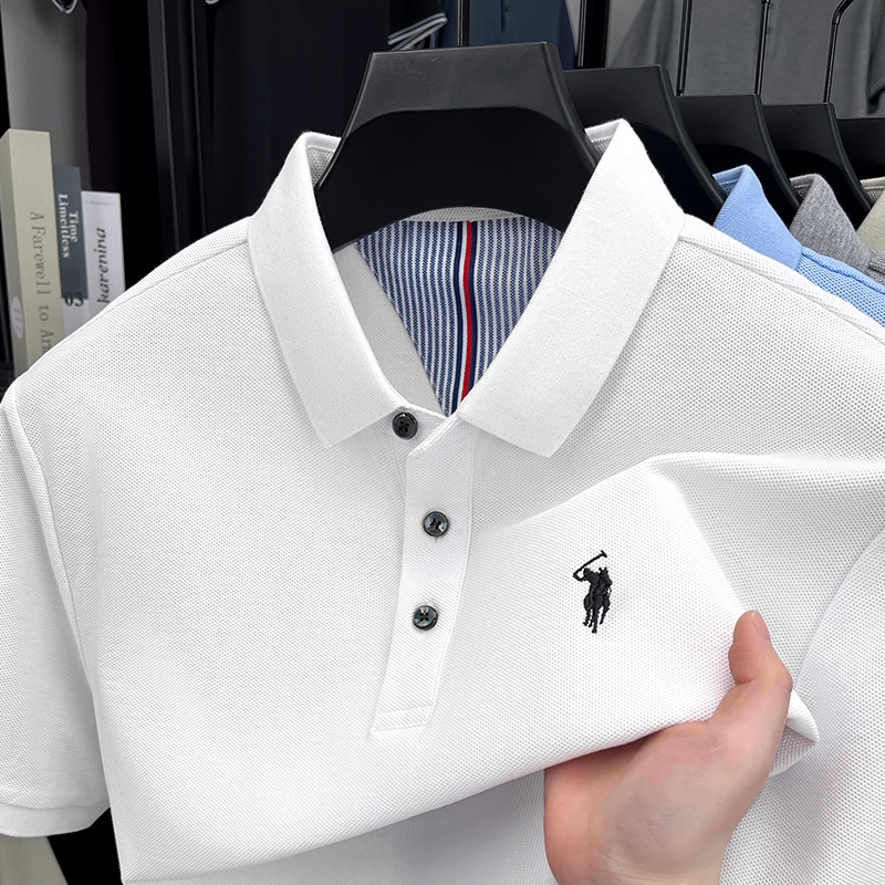 Golf Equipment Discount - เสื้อโปโลแขนสั้นผู้ชายผ้าฝ้ายแท้ 100% สไตล์อังกฤษ ปักลาย ปิดกระดุม ขายดี